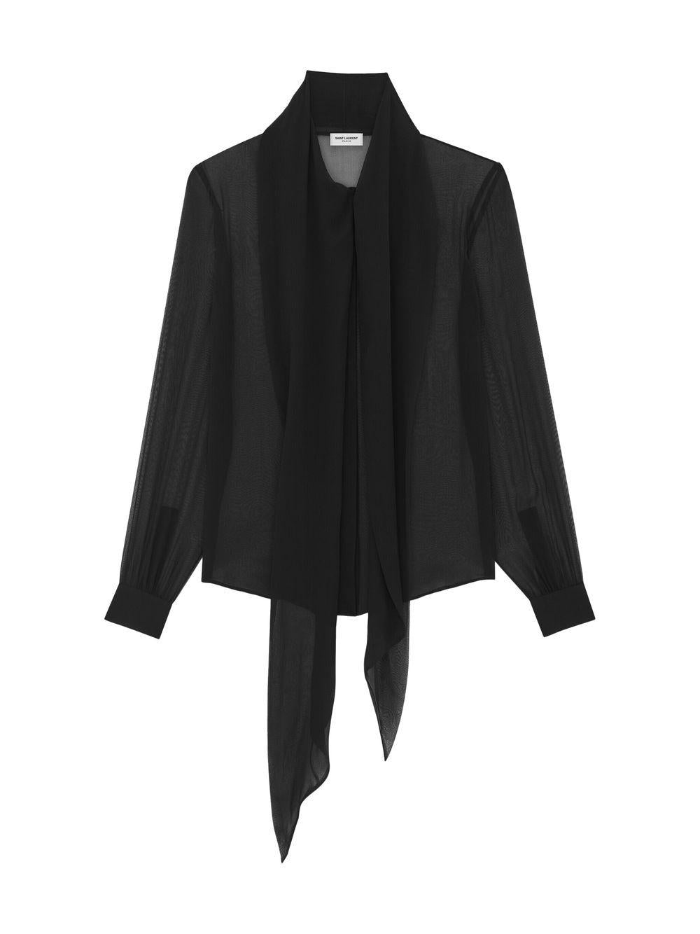 SAINT LAURENT Elegant Black Silk Blouse with Pussy-Bow for Women