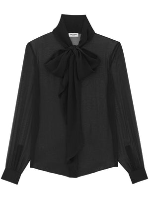 SAINT LAURENT Elegant Black Silk Blouse with Pussy-Bow for Women