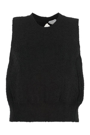 BOTTEGA VENETA Black Tank Top with Open Back and Ribbed Edges - SS23 Collection