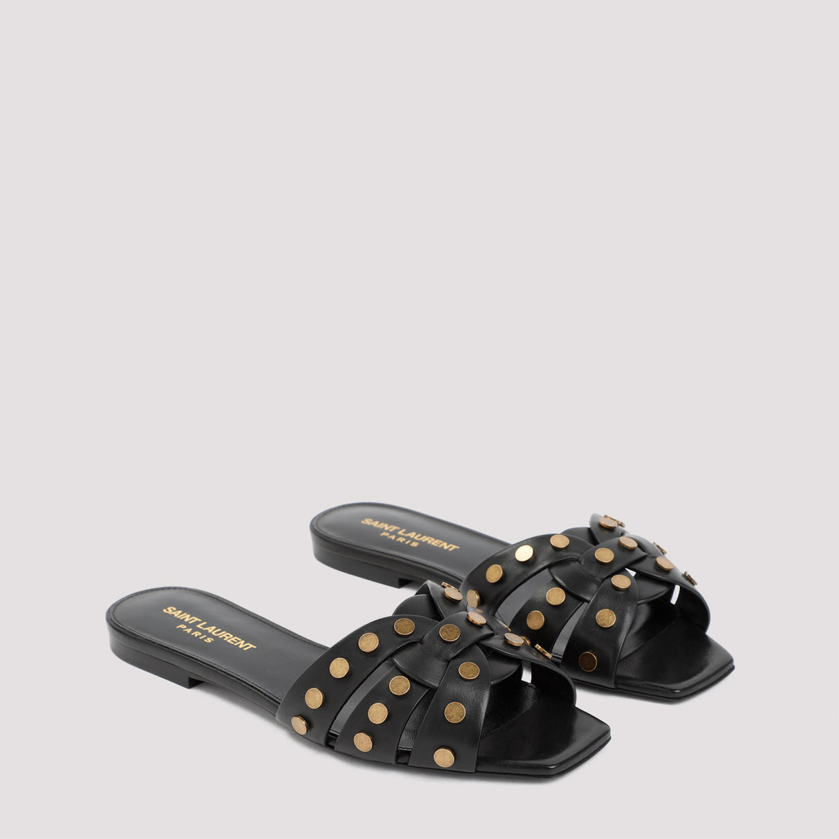 SAINT LAURENT Black Leather Tribute Sandals for Women