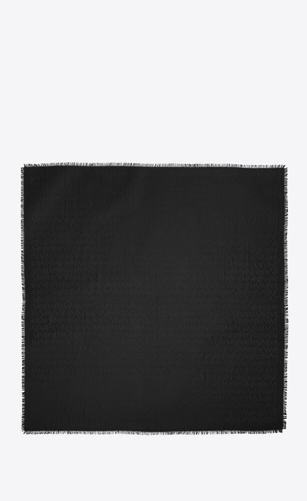 SAINT LAURENT Sienna-Coloured Silk and Wool Scarf with Logo Print and Frayed Edges for Women - FW23 Collection