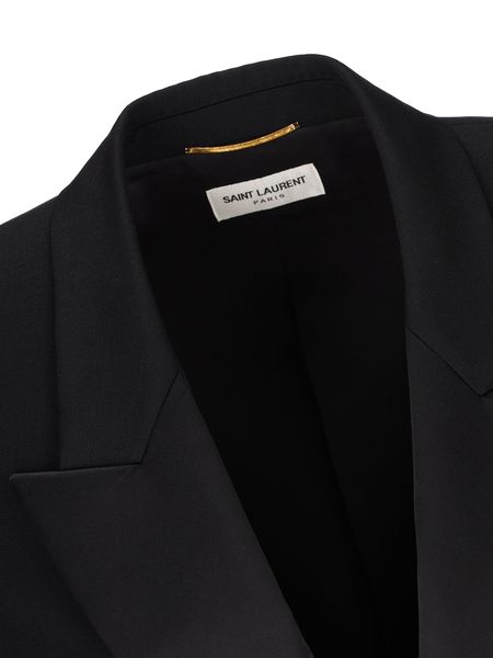 SAINT LAURENT Double-Breasted Wool Jacket with Satin Lapel Collar for Women - FW23 Collection