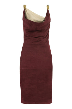 BOTTEGA VENETA Elegant Purple Midi Dress with Eye-Catching Gold-Tone Details for Women