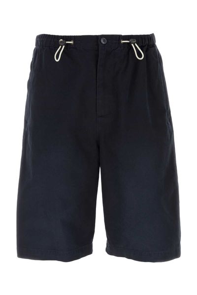 GUCCI Blue Cotton Drill Bermuda Shorts with Embroidered Design, Zip and Button Closure