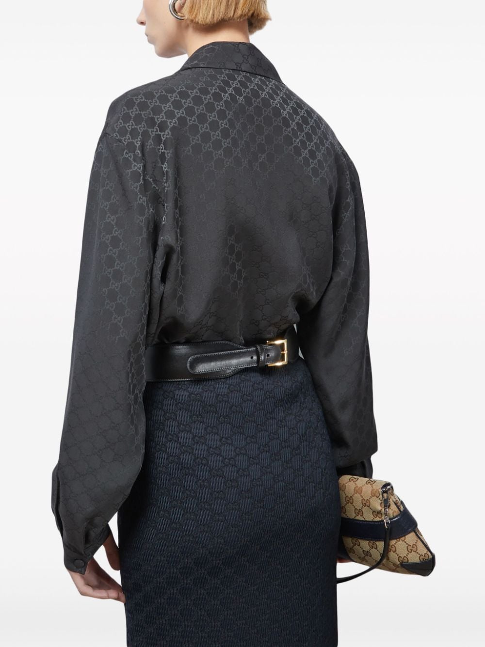 GUCCI Black Silk Blouse with Bow Detail