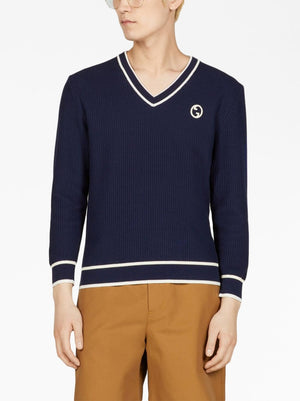 GUCCI Navy Blue Logo Patch Cotton-Wool Sweatshirt for Men SS23