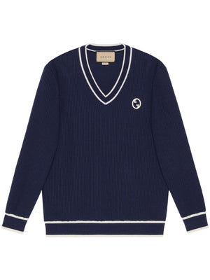 GUCCI Navy Blue Logo Patch Cotton-Wool Sweatshirt for Men SS23