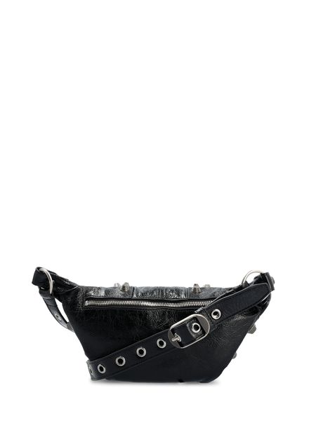 BALENCIAGA Men's Lamb Leather Belt Bag with Decorative Studs and Buckles
