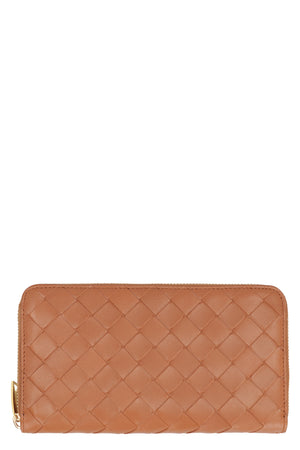 BOTTEGA VENETA Brown Intrecciato Zip-Around Wallet for Women