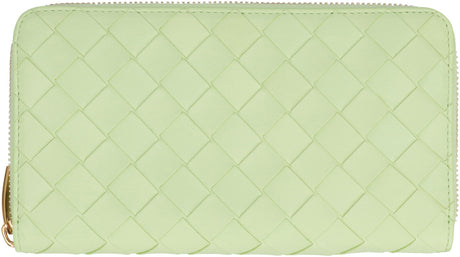 Bóp ví xách tay dệt Intrecciato mầu xanh cho nữ