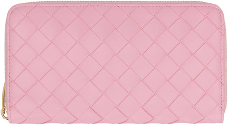 BOTTEGA VENETA Pink Intrecciato Leather Zip-Around Wallet for Women - SS24 Collection