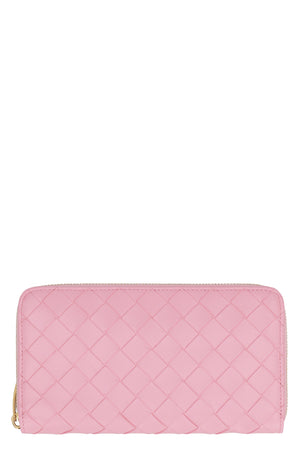 BOTTEGA VENETA Pink Intrecciato Leather Zip-Around Wallet for Women - SS24 Collection