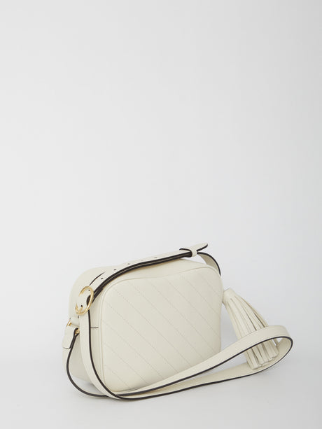 GUCCI White Leather Mini Blondie Shoulder Bag with Interlocking GG Patch, 21x15.5x5 cm