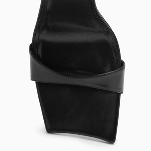 Black Leather High Sandal with Curved Heel and Logo Detail for Women