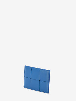 BOTTEGA VENETA Light Blue Leather Cardholder with Intreccio Motif - FW23 Collection