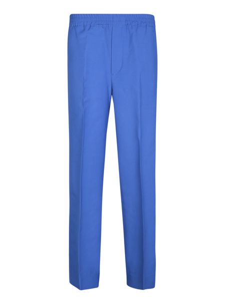 GUCCI Men's Blue Wool Trousers with Leather Details