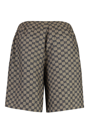 GUCCI Men's Linen Blend Shorts with Beige and Blue GG Pattern