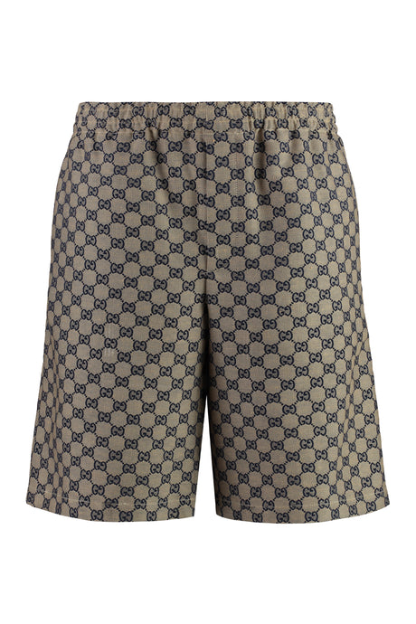 GUCCI Men's Linen Blend Shorts with Beige and Blue GG Pattern