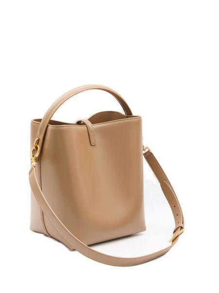 SAINT LAURENT Shiny Calfskin Brown Handbag with Bronze-Tone Closure and Suede Lining