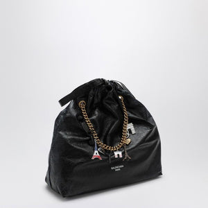 BALENCIAGA Crush Medium Black Leather Tote with Chain Strap