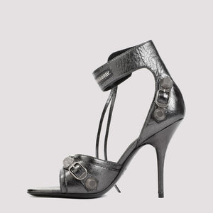 BALENCIAGA Arena Lamb Leather Cagole Sandals in Antique Silver-Finished Metal