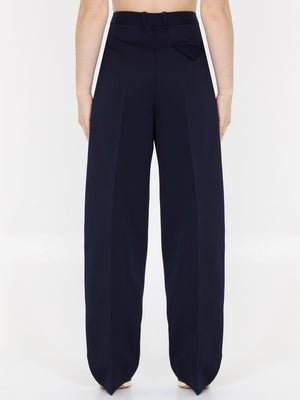 BOTTEGA VENETA High-Waisted Blue Wool Trousers with Belt Loops - Women's Relaxed Fit