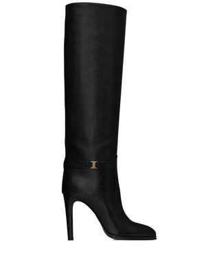 SAINT LAURENT Sophisticated Grained Leather Stiletto Boot