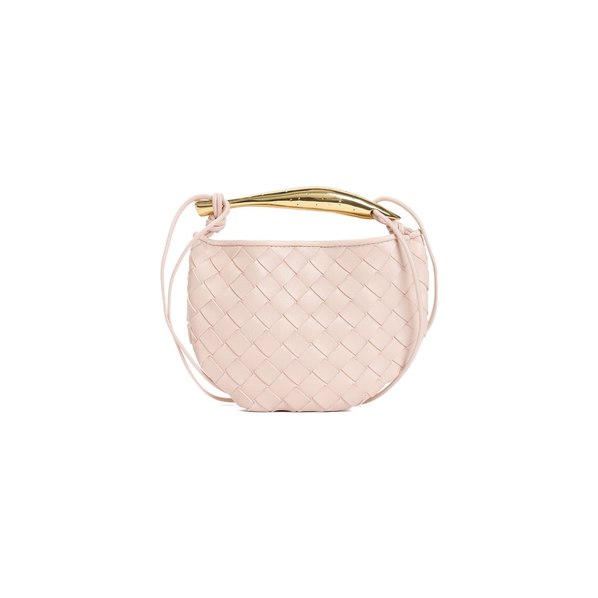 BOTTEGA VENETA Mini Sardine White Lambskin Crossbody with Gold-Tone Handle - 12x20x2.5 cm