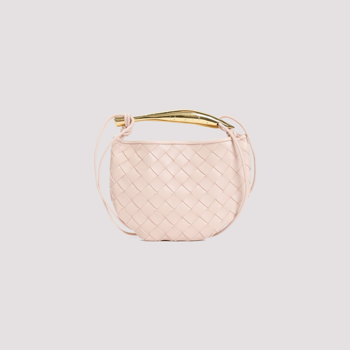 BOTTEGA VENETA Mini Sardine White Lambskin Crossbody with Gold-Tone Handle - 12x20x2.5 cm