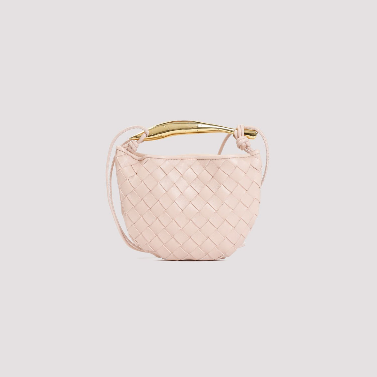 BOTTEGA VENETA Mini Sardine White Lambskin Crossbody with Gold-Tone Handle - 12x20x2.5 cm