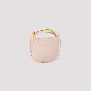 BOTTEGA VENETA Mini Sardine White Lambskin Crossbody with Gold-Tone Handle - 12x20x2.5 cm