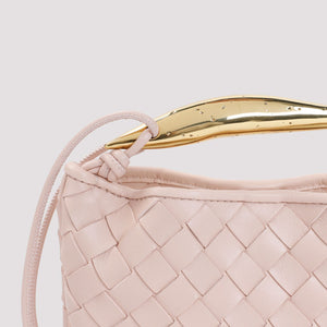 BOTTEGA VENETA Mini Sardine White Lambskin Crossbody with Gold-Tone Handle - 12x20x2.5 cm