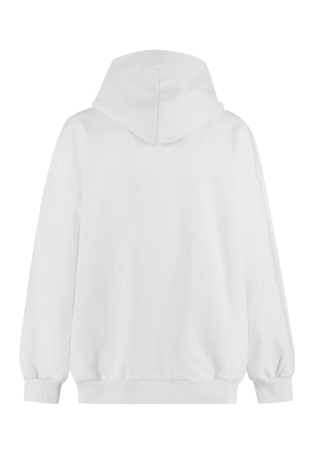 BALENCIAGA White Cotton Sweatshirt with Front Pockets and Ribbed Details