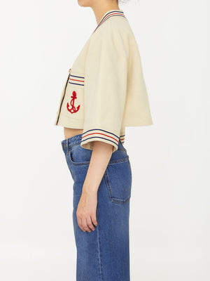 GUCCI Ivory Cropped Cotton Linen Gauze Shirt - FW23