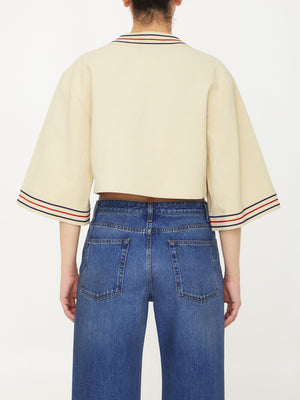 GUCCI Ivory Cropped Cotton Linen Gauze Shirt - FW23