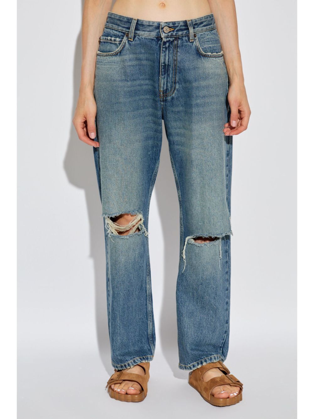 BALENCIAGA Distressed Wide-Leg Denim Jeans