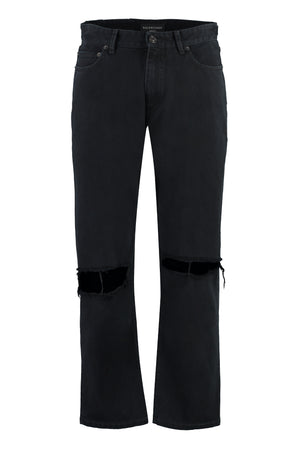 BALENCIAGA Men's Distressed Straight-Leg Jeans in Black