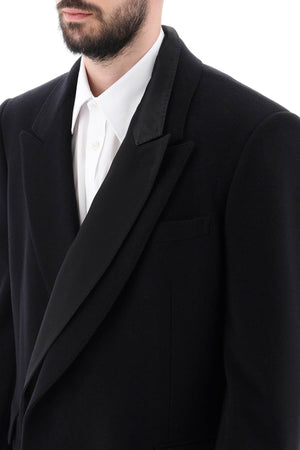 ALEXANDER MCQUEEN Sleek Fitted Black Double-Breasted Jacket with Silk Satin Underlay for Men