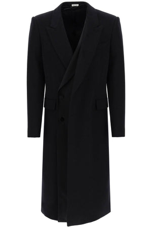 ALEXANDER MCQUEEN Sleek Fitted Black Double-Breasted Jacket with Silk Satin Underlay for Men