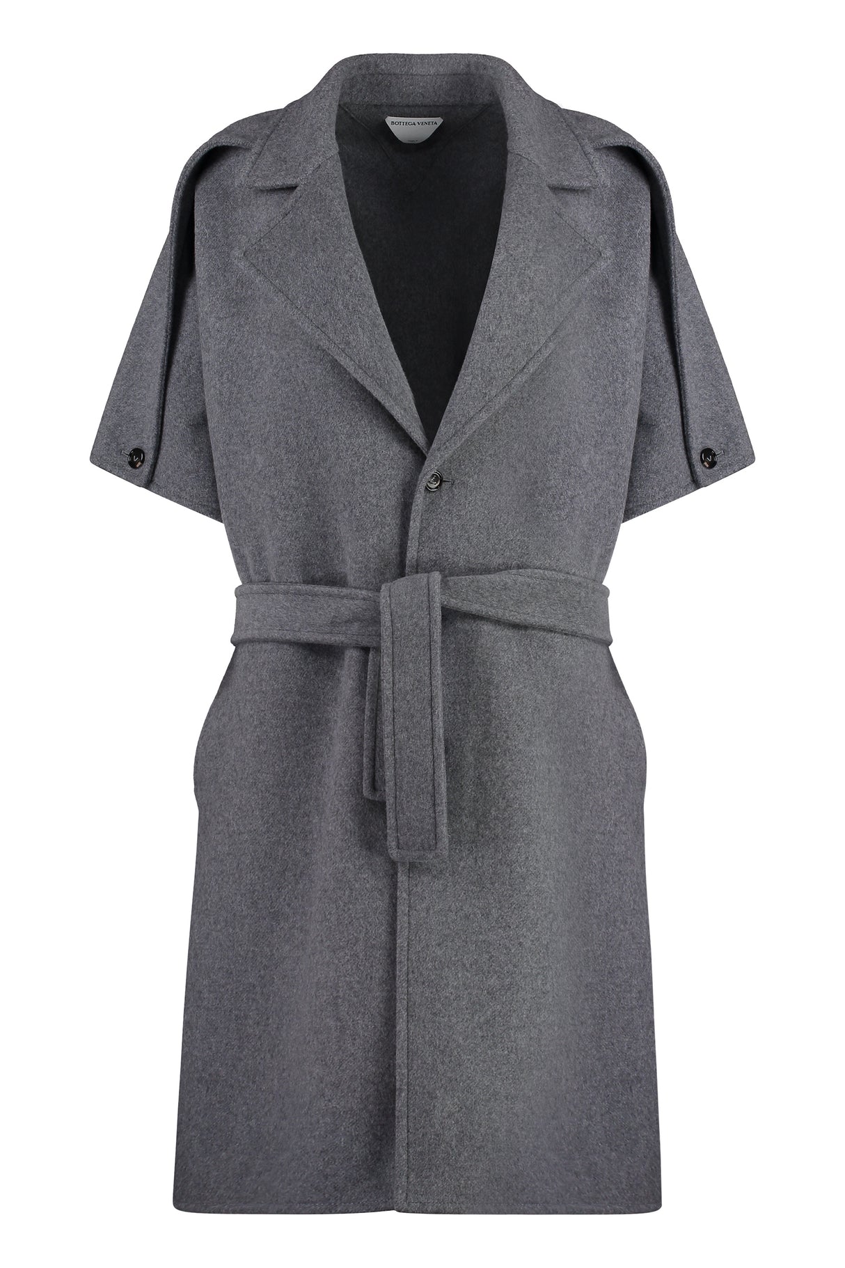 BOTTEGA VENETA Gray Wool and Cashmere Jacket with Lapel Collar and Coordinated Waist Belt for Women