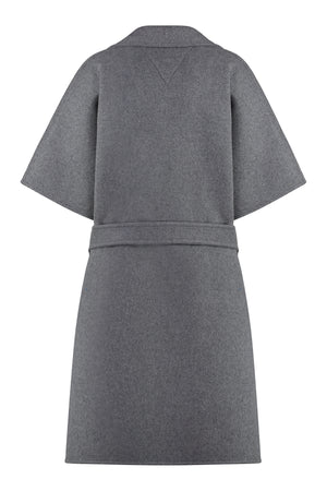 BOTTEGA VENETA Gray Wool and Cashmere Jacket with Lapel Collar and Coordinated Waist Belt for Women