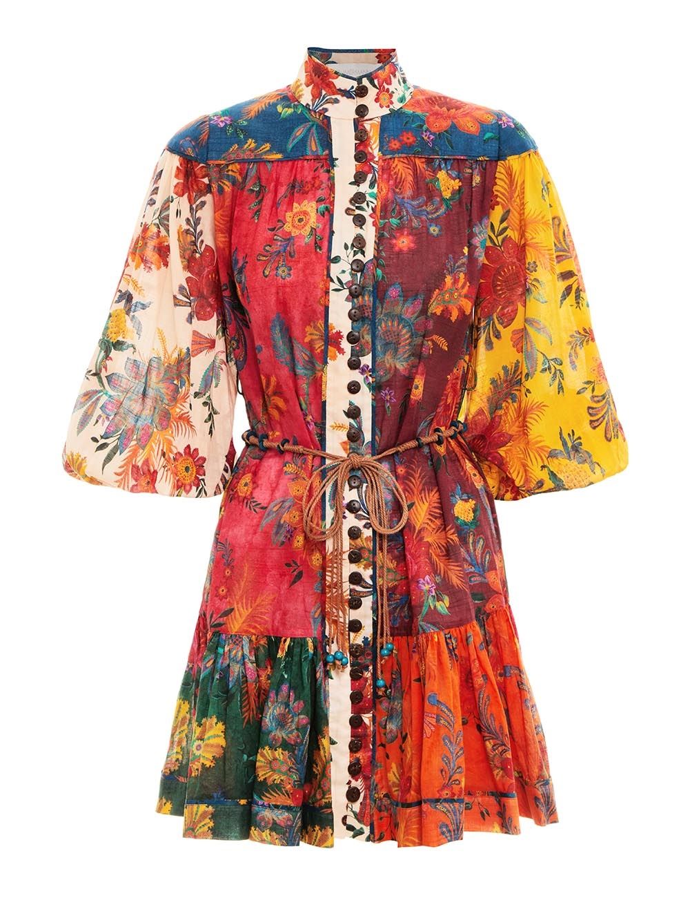 ZIMMERMANN Spliced Paisley Mini Dress with Balloon Sleeves - Fall/Winter 2024 Collection