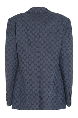 GUCCI Navy Jacquard Single-Breasted Blazer with All Over GG Motif for Women - FW23