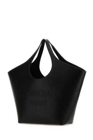 BALENCIAGA Mary-Kate Medium Black Leather Tote Handbag with Silver-Tone Details and Suede Lining