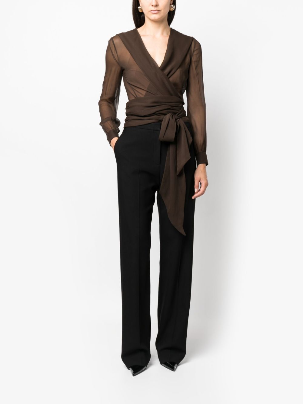 SAINT LAURENT Brown Organic Silk Hooded Blouse for Women