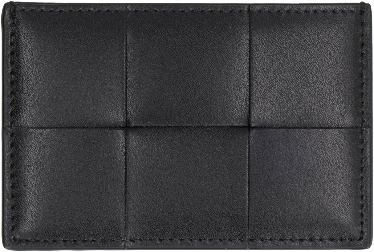 BOTTEGA VENETA Men's Black Leather Cassette Cardholder for SS24