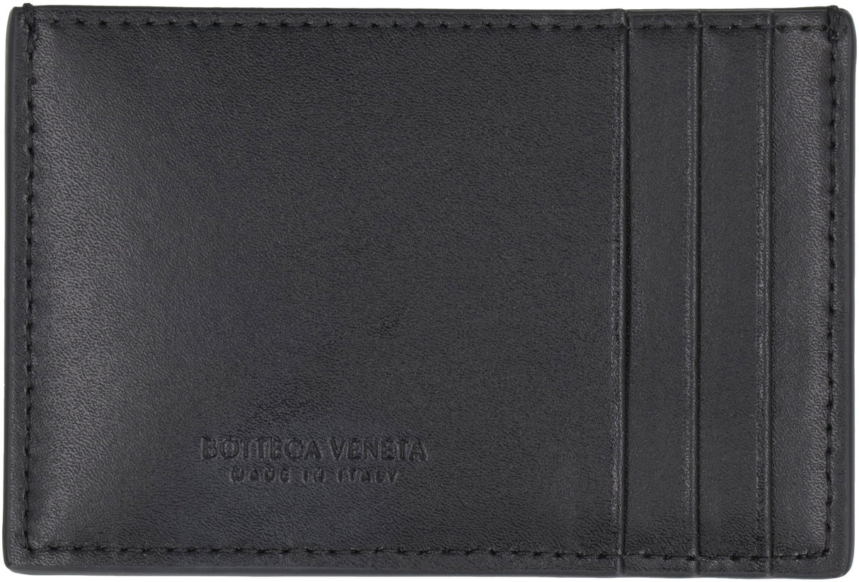 BOTTEGA VENETA Men's Black Leather Cassette Cardholder for SS24