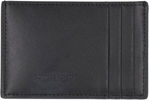 BOTTEGA VENETA Men's Black Leather Cassette Cardholder for SS24