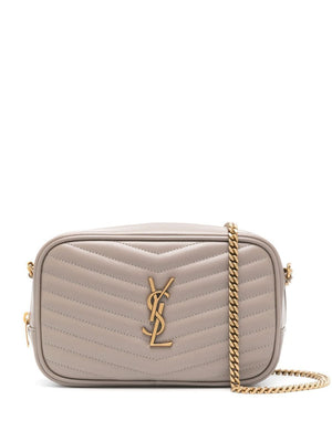 SAINT LAURENT Mini Lou Shoulder Bag in Greyish Brown - Calfskin Leather with Brass Accents for Women SS24