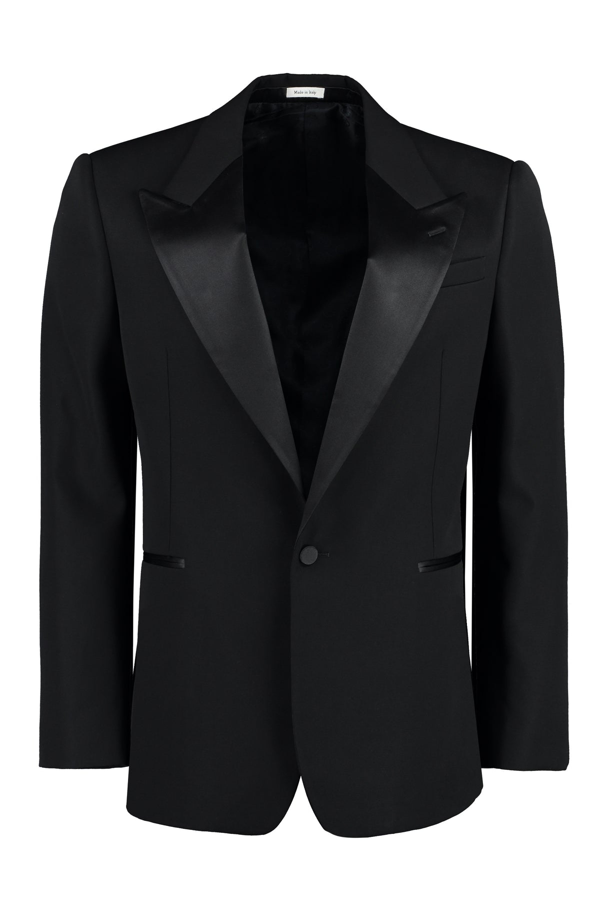 ALEXANDER MCQUEEN Men's FW23 Single-Breasted Black Jacket with Peak Lapel and Back Slit Hem